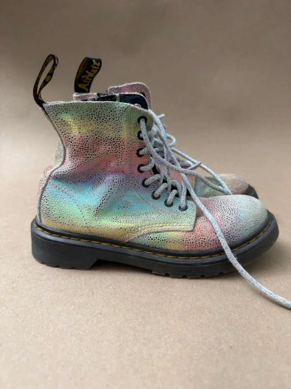 Dr.Martens Iridescent Holographic Lace-Up Boot with Yellow Stitching